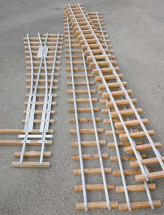 Four 5 inch gauge track panels and point