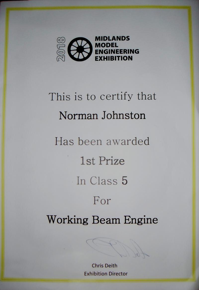 Award winning 1 inch scale beam engine