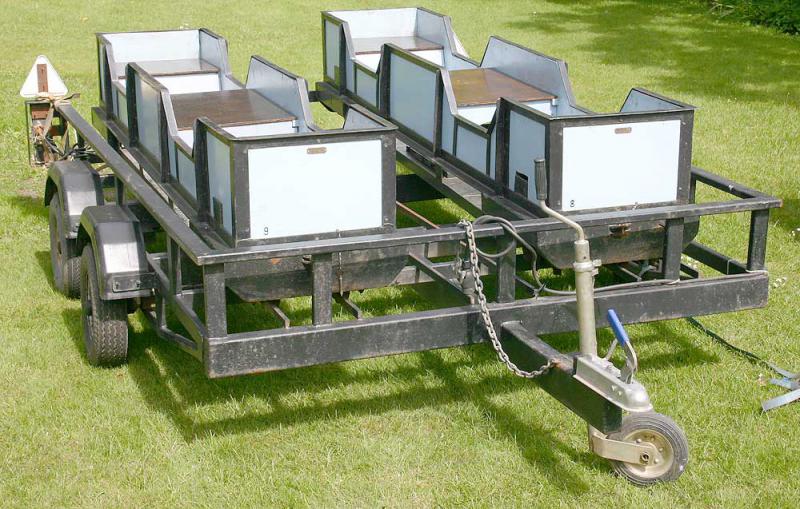 Pair 7 1/4 inch gauge coaches on trailer