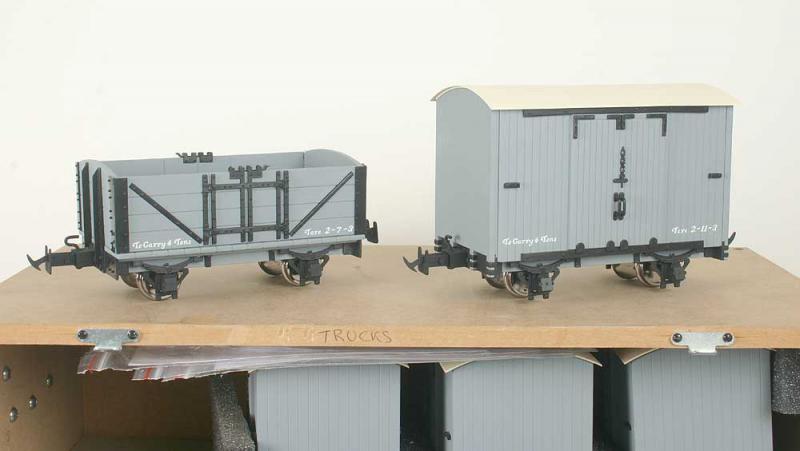Four box cars and four wagons 45mm gauge
