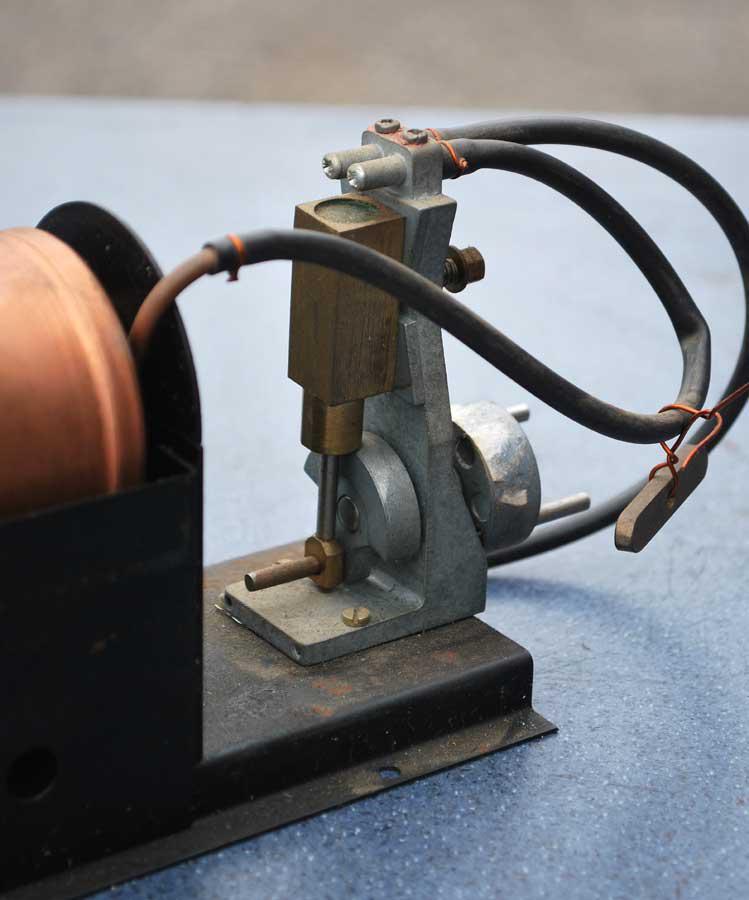 Spirit-fired copper boiler with oscillating engine