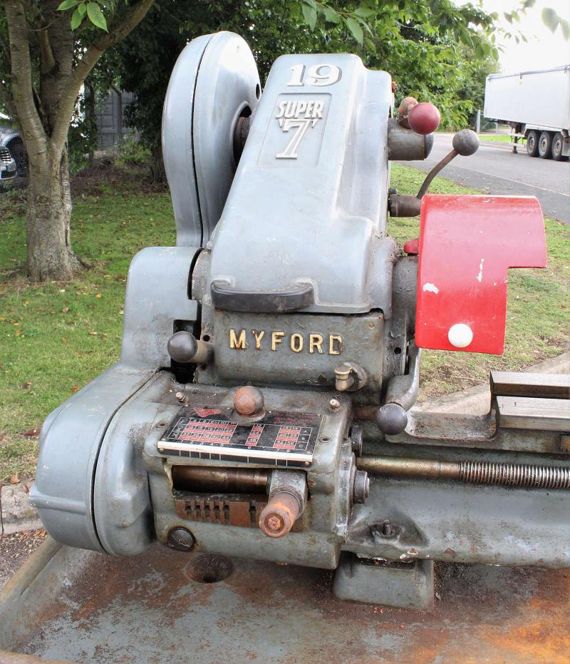 Long bed Myford Super 7B with industrial stand for restoration