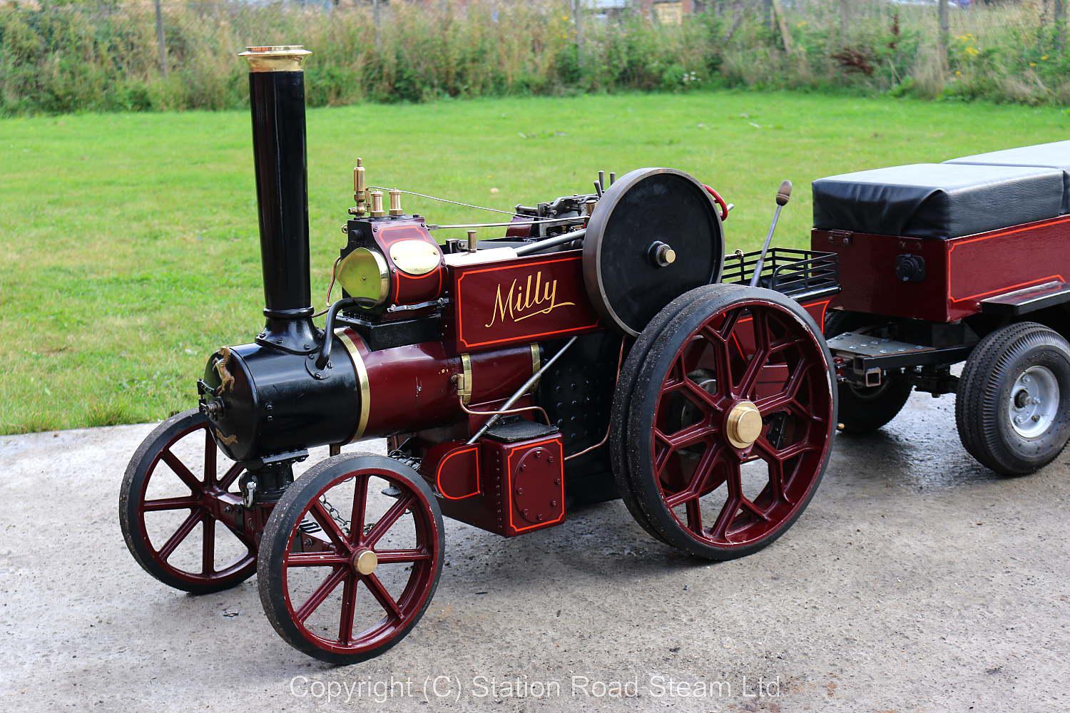 3 inch scale Aveling & Porter steam tractor with driving trolley