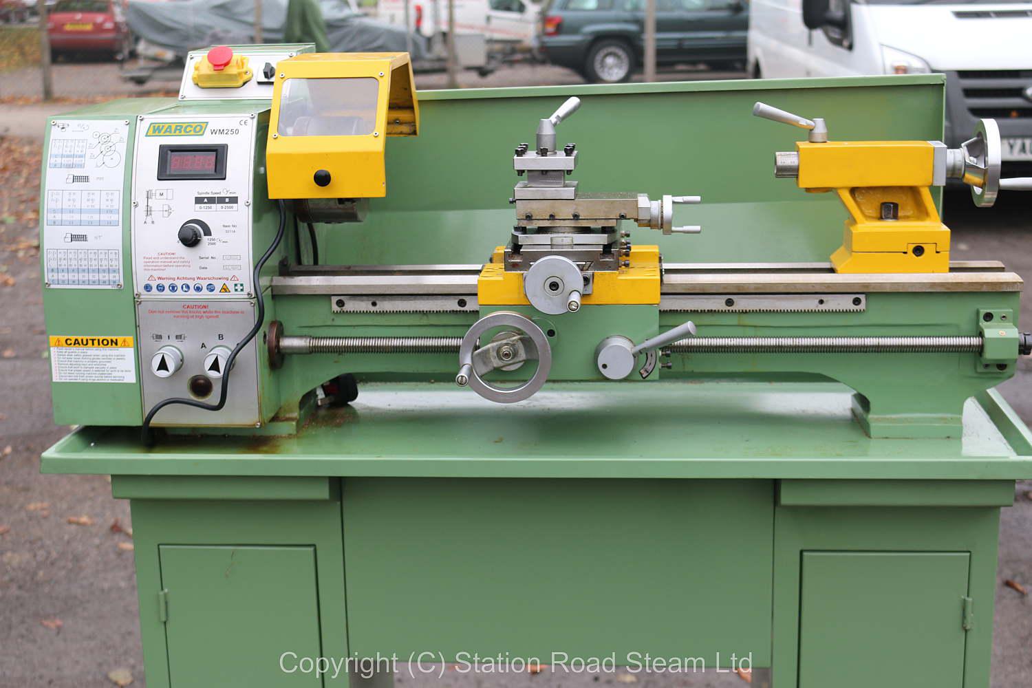Warco WM250 lathe with cabinet stand