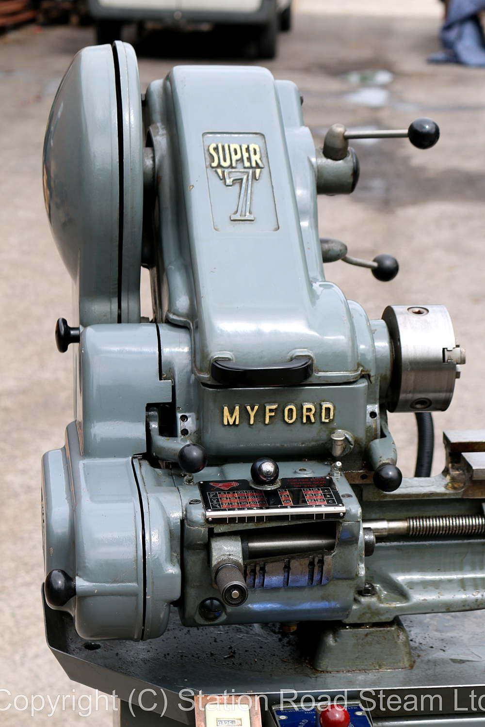 Myford Super 7B lathe on cabinet stand