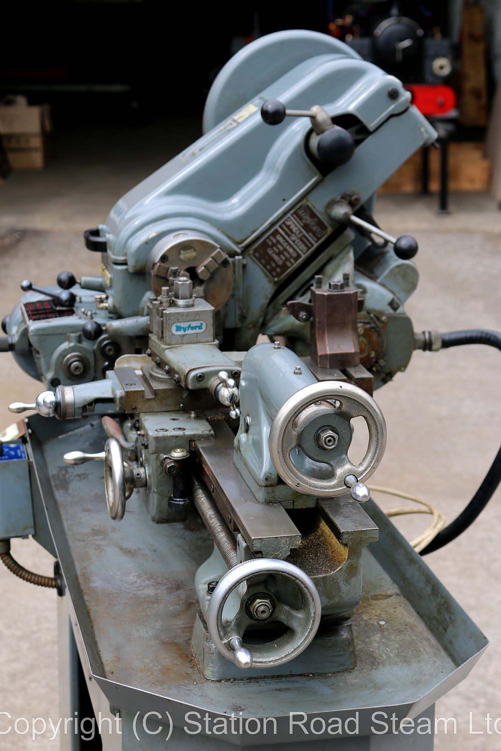 Myford Super 7B lathe on cabinet stand