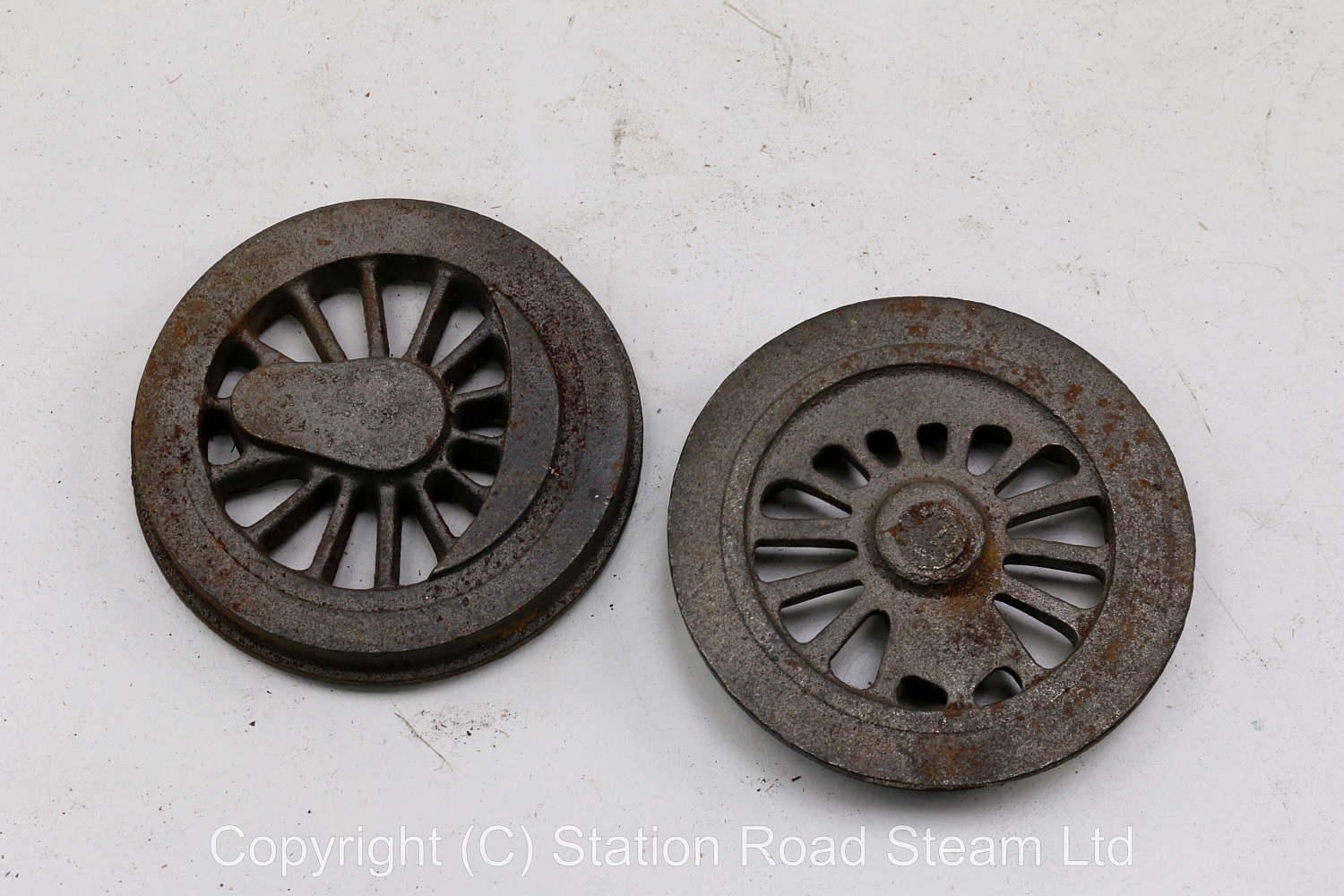 Six 3 1/2 inch gauge driving wheel castings
