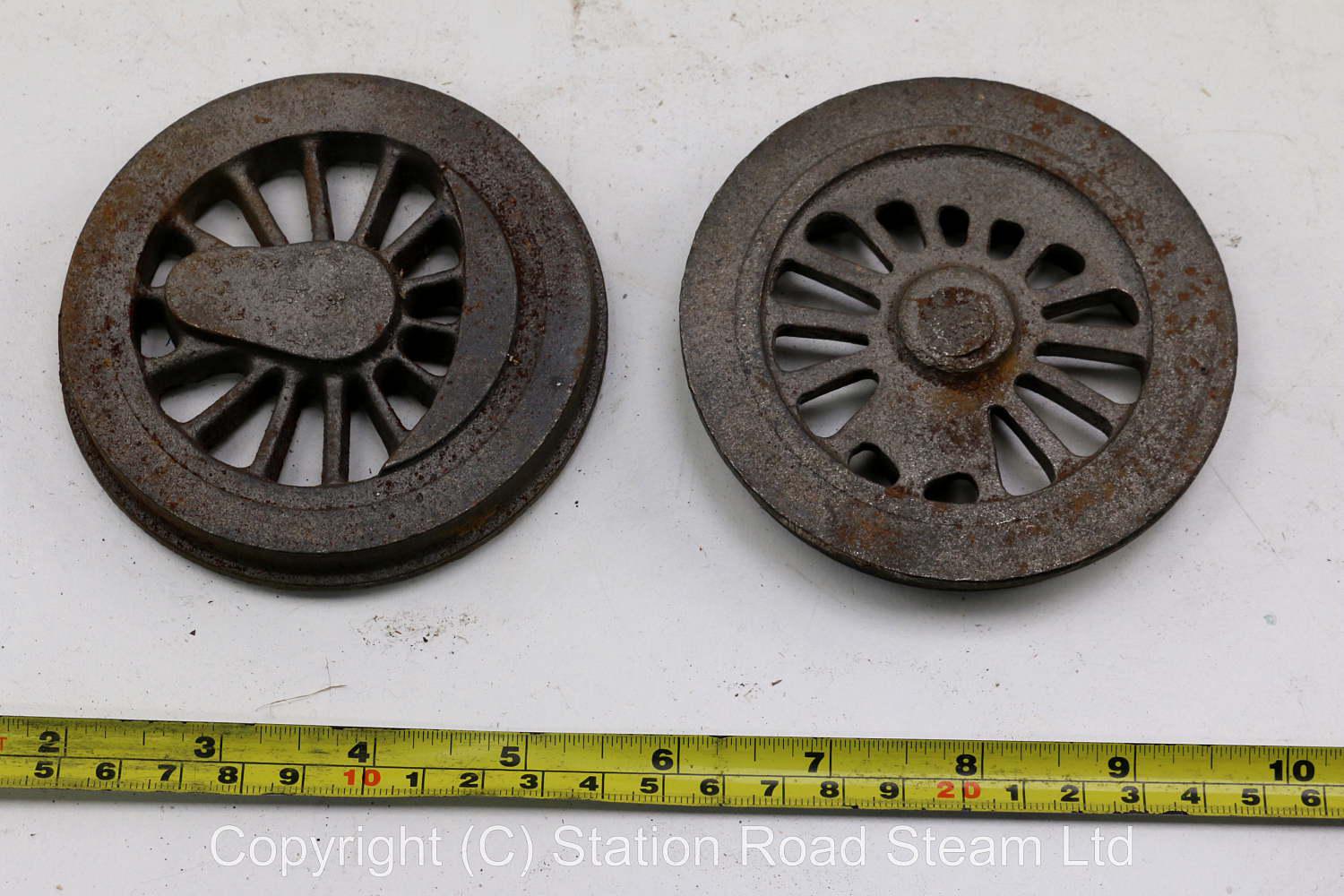 Six 3 1/2 inch gauge driving wheel castings