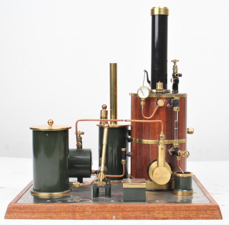 Gas-fired vertical boiler with hand pump and water tank