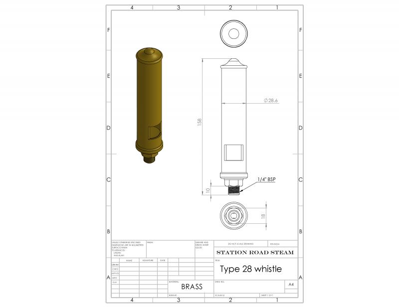 Type 28 1 1/8 inch diameter whistle 1/4 BSP fitting