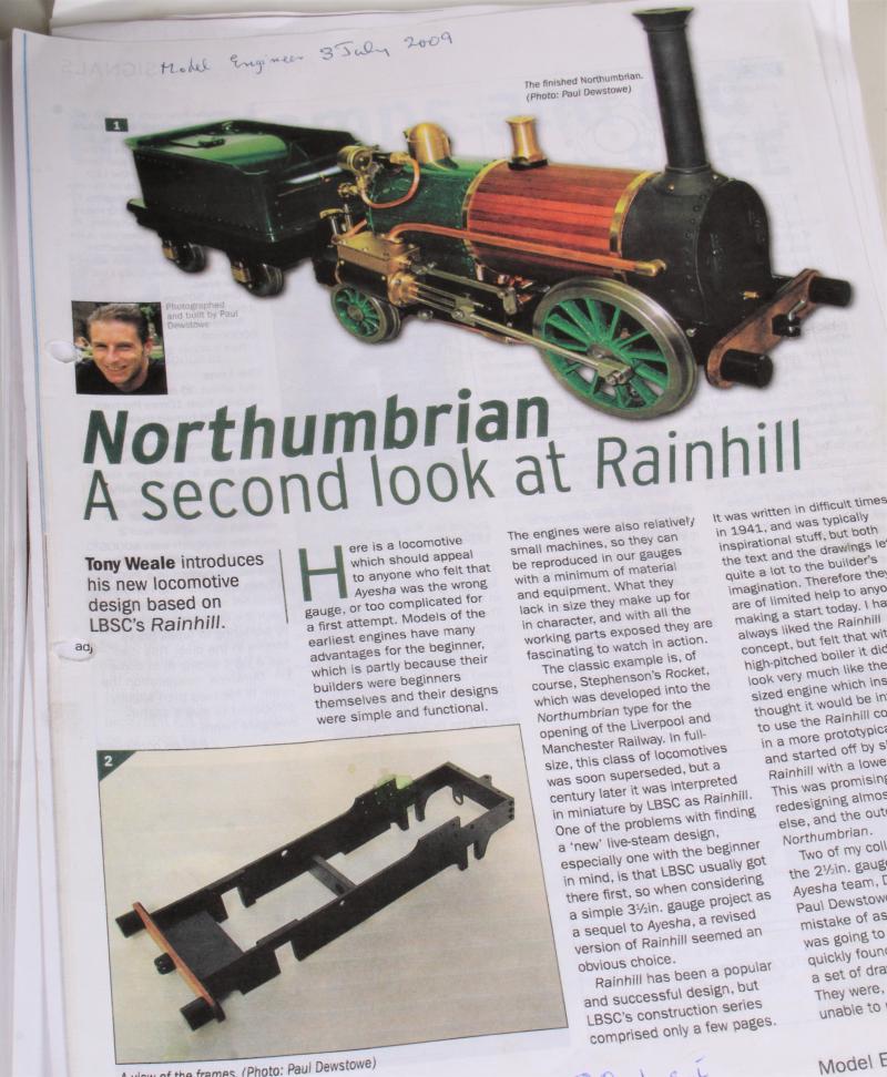 Part-built 3 1/2 inch gauge "Northumbrian"