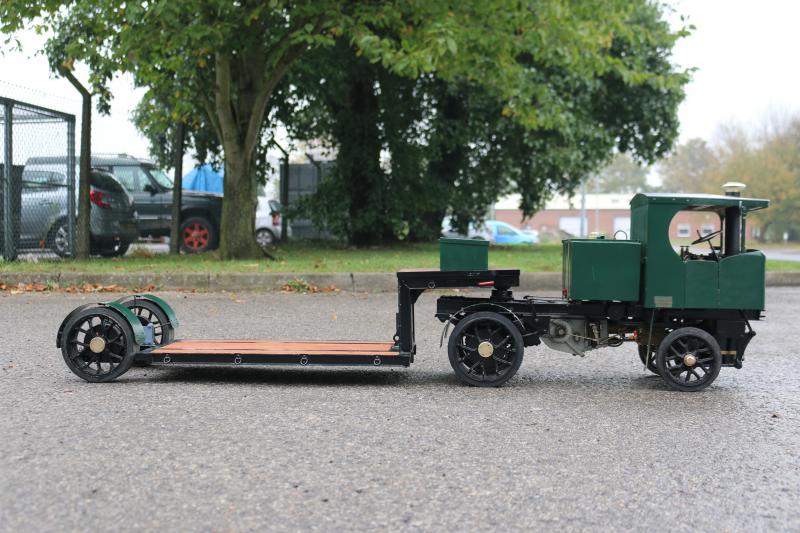 2 inch scale Clayton steam wagon with low loader trailer